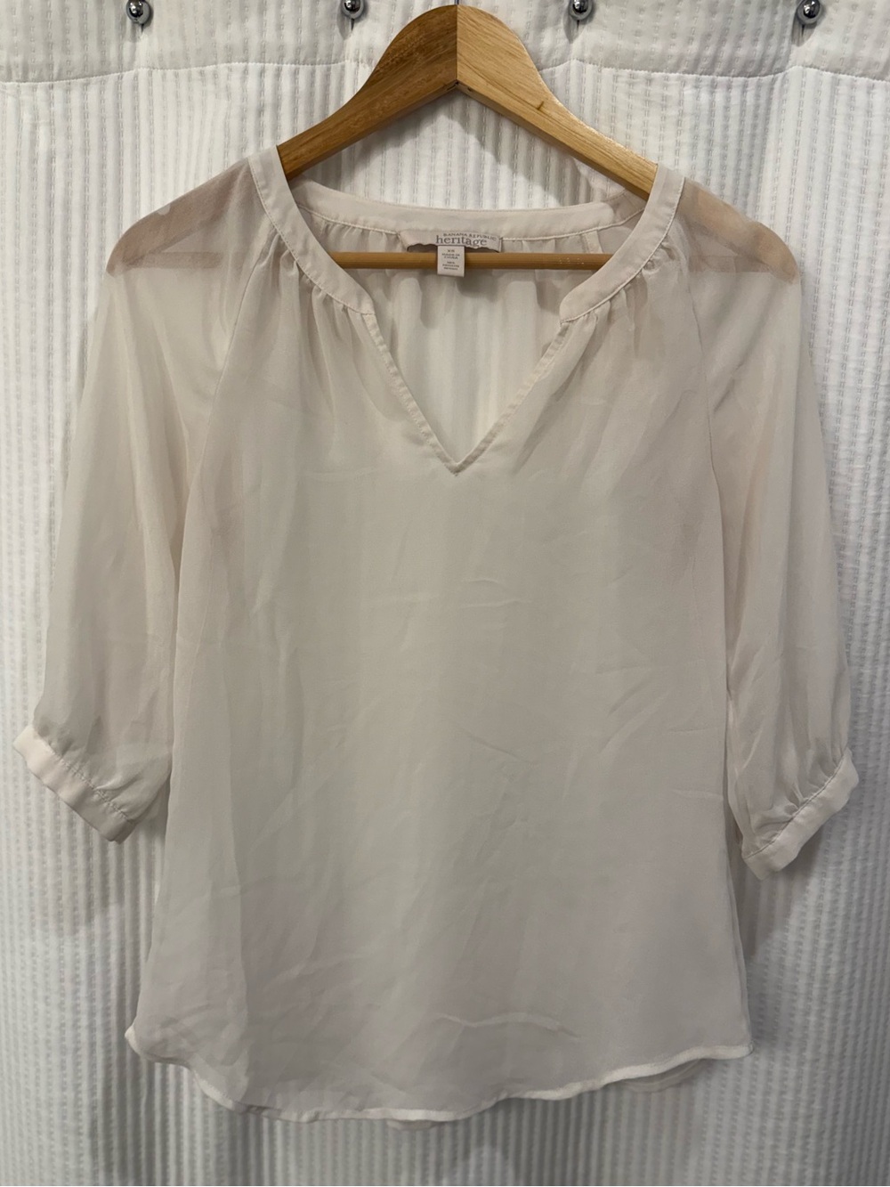 Heritage by Banana Republic Ivory Sheer V-Neck Blouse - Women's Top, Size XS